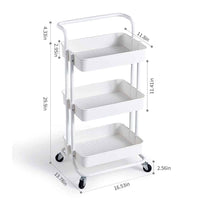 Micoe Utility Carts with Wheels, Practical Handle and ABS Storage Basket, 3 Tier Rolling Cart Organizer, White, H-T001W