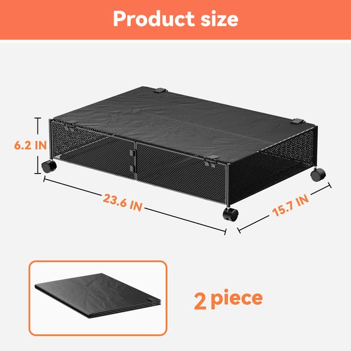 MURBONE Under Bed Storage with Wheels Containers Shoe Storage Organizer Drawer, Metal Foldable Under Bed Drawers on Wheels for Shoes, Clothes, Toys, Blankets (2 Pack)