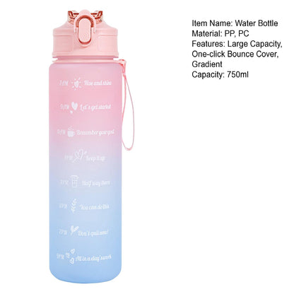 25 oz Water Bottle, Leakproof BPA & Toxic Free, Motivational Water Bottle with Times to Drink and Straw, Fitness Sports Water Bottle with Strap Pink