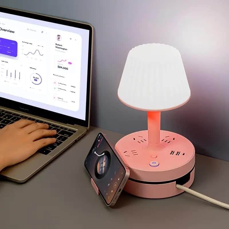 Multifunctional LED Table Lamp with Phone Charging & Adjustable Lights – Pink