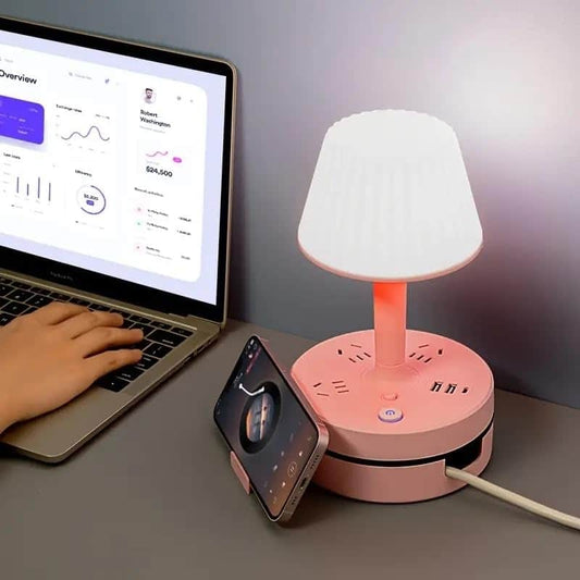 Multifunctional LED Table Lamp with Phone Charging & Adjustable Lights – Pink