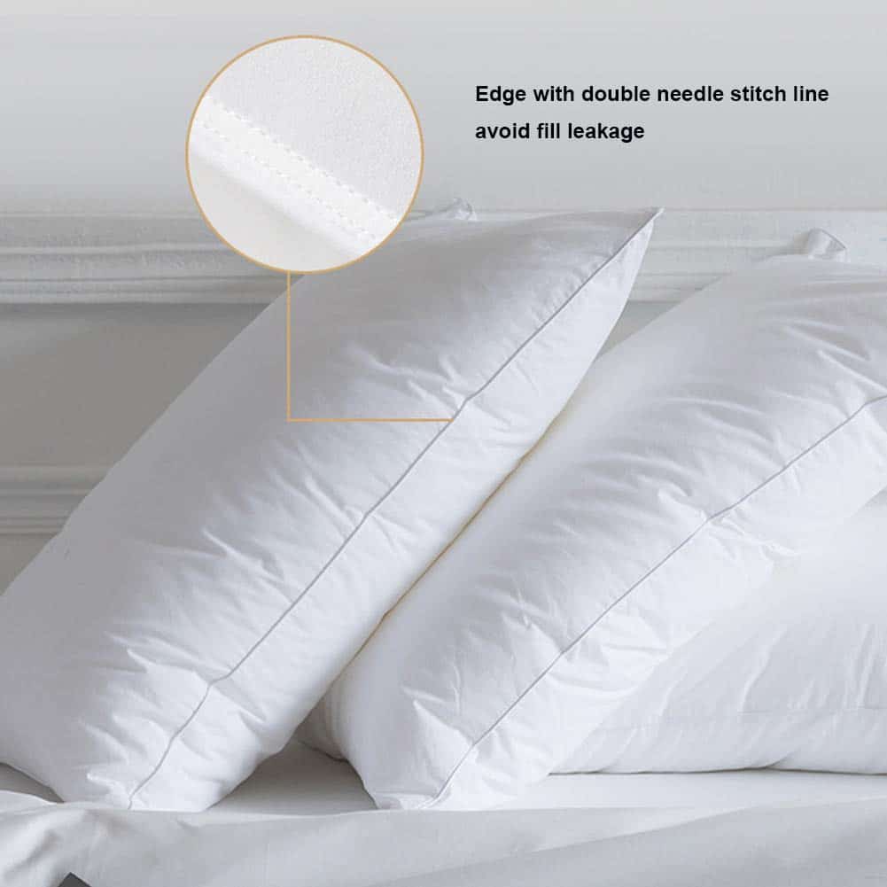 XCW Goose Down and Feather Pillow - 90% Down Filling Set of 2 Bed Pillows for Sleeping with Premium 100% Egyptian Cotton Shell, Queen Size 20x28inches