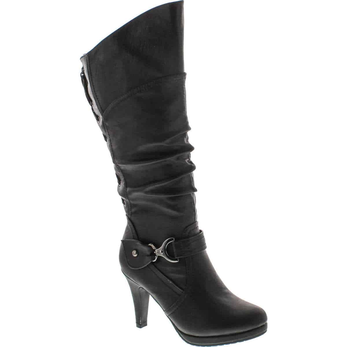 TOP Moda Womens Page-65 Knee High Round Toe Lace-Up Slouched High Heel Boots