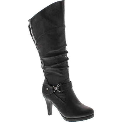 TOP Moda Womens Page-65 Knee High Round Toe Lace-Up Slouched High Heel Boots