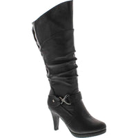 TOP Moda Womens Page-65 Knee High Round Toe Lace-Up Slouched High Heel Boots