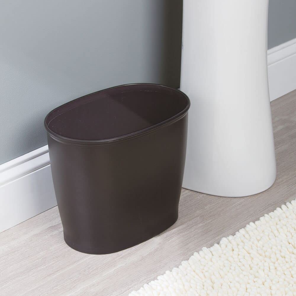 mDesign Modern Plastic Bathroom Storage and Cleaning Accessory Set - Includes Bowl Brush, 3-Roll Toilet Paper Canister with Lid, Wastebasket Trash Can/Garbage Bin - 3 Pieces - Bronze