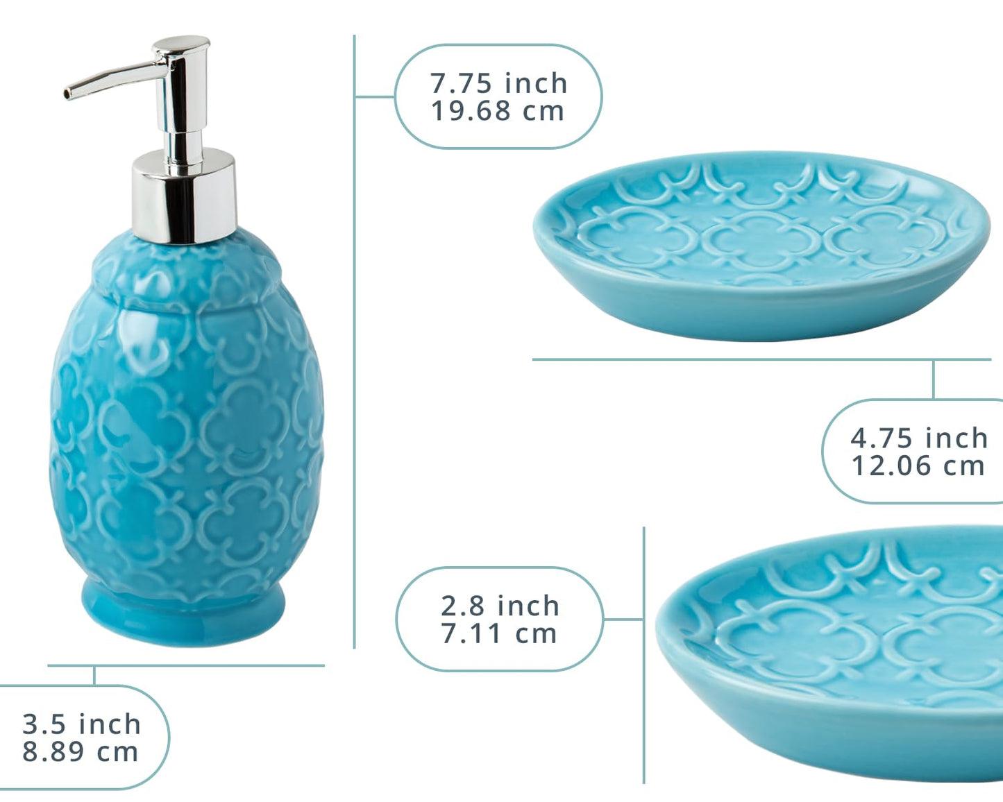 Comfify 4-Piece Bathroom Accessory Set - Ceramic Bath Set with Blue Glossy Finish - Modern Vanity Accessories Including Soap Dish, Tumbler, and Toothbrush Holder