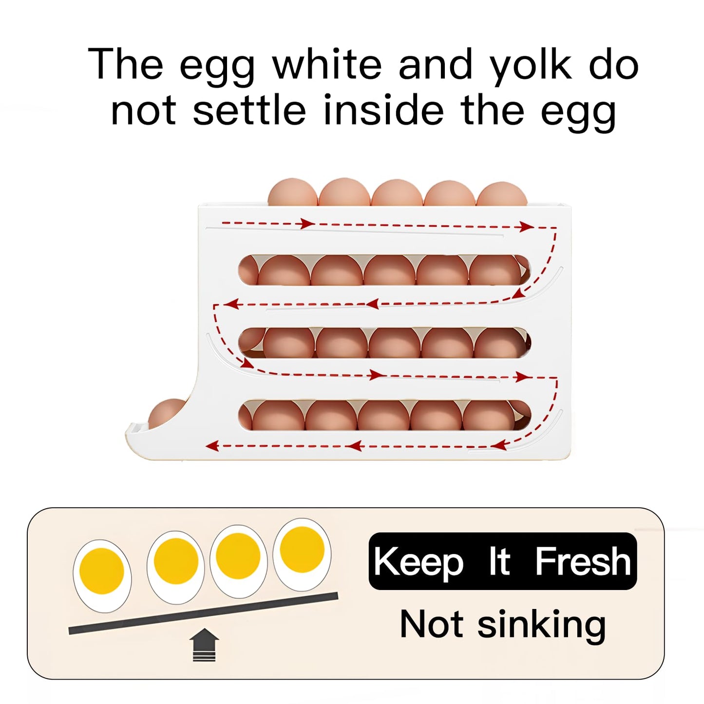 Egg DispenserAutomatic Rolling Egg Tray Organizer, Space Saving Refrigerator Egg Roller, Holds 28 Eggs Simultaneously, Works in The Refrigerator, Kitchen, Cabinets, and Dining Table (White)