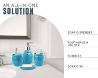 Comfify 4-Piece Bathroom Accessory Set - Ceramic Bath Set with Blue Glossy Finish - Modern Vanity Accessories Including Soap Dish, Tumbler, and Toothbrush Holder