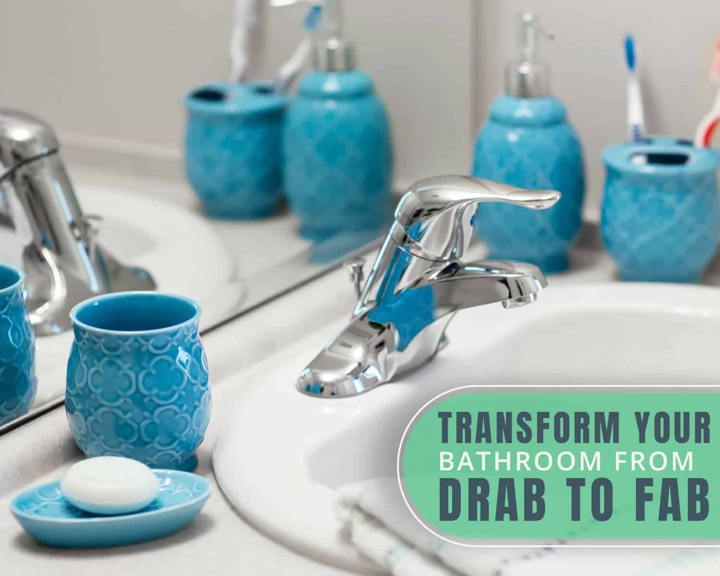 Comfify 4-Piece Bathroom Accessory Set - Ceramic Bath Set with Blue Glossy Finish - Modern Vanity Accessories Including Soap Dish, Tumbler, and Toothbrush Holder