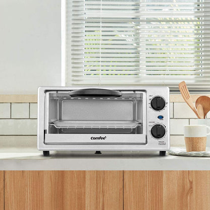 COMFEE Toaster Oven Countertop, 4-Slice, Compact Size, Easy to Control with Timer-Bake-Broil-Toast Setting 1000W Stainless Steel