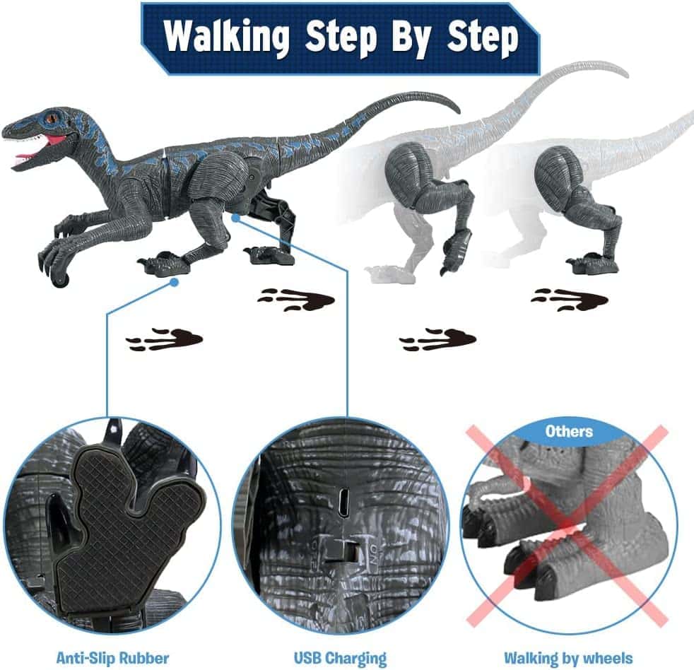 Remote Control Dinosaur Toys for Kids, RC Velociraptor Robot Toys 2.4Ghz Walking Large Electronic Pet Robo Dino with Lights and Roaring Sound for Boys Girls