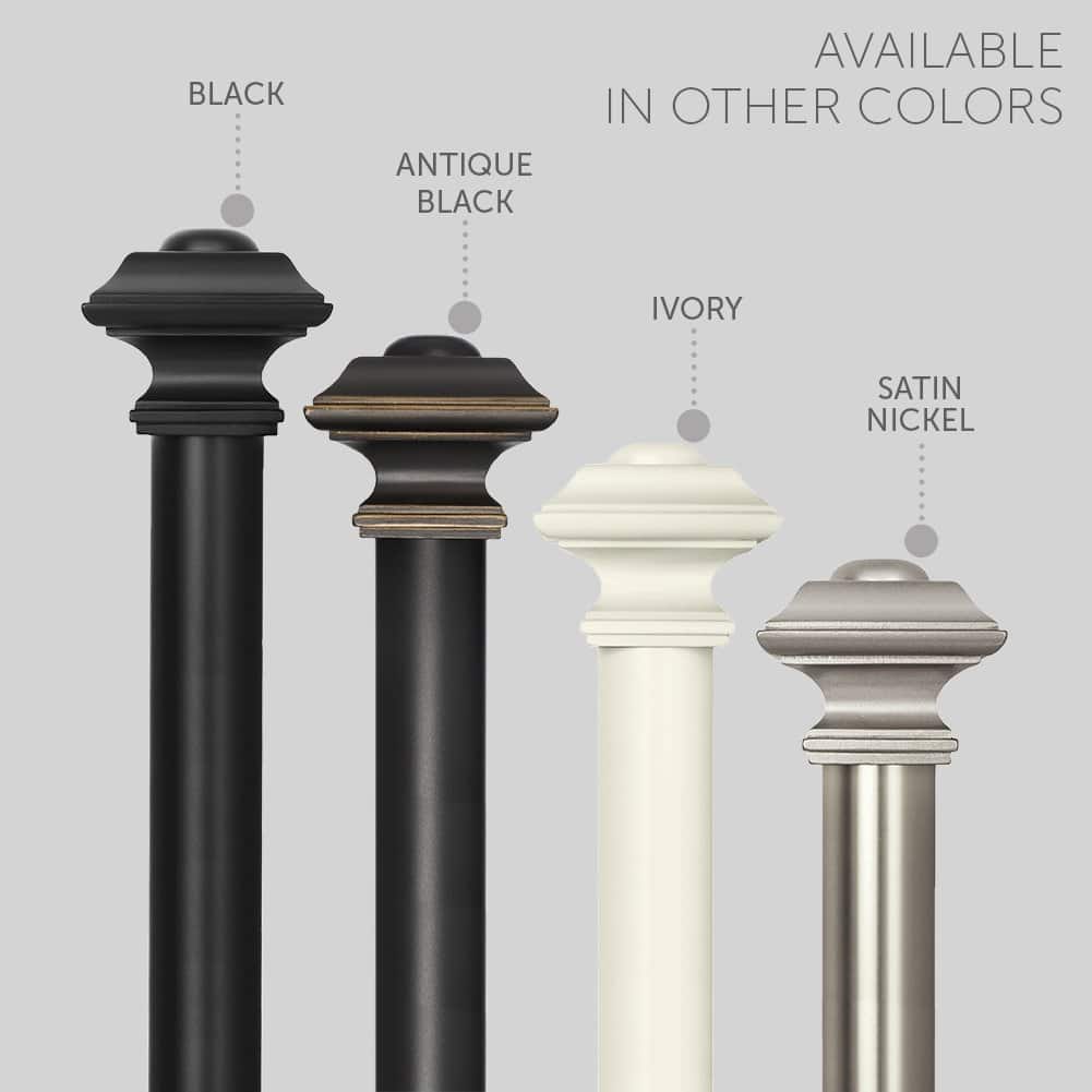 Ivilon Window Treatment Curtain Rod - Square Finials, 1 1/8 in Rod, 28 to 48 Inch, Antique Black