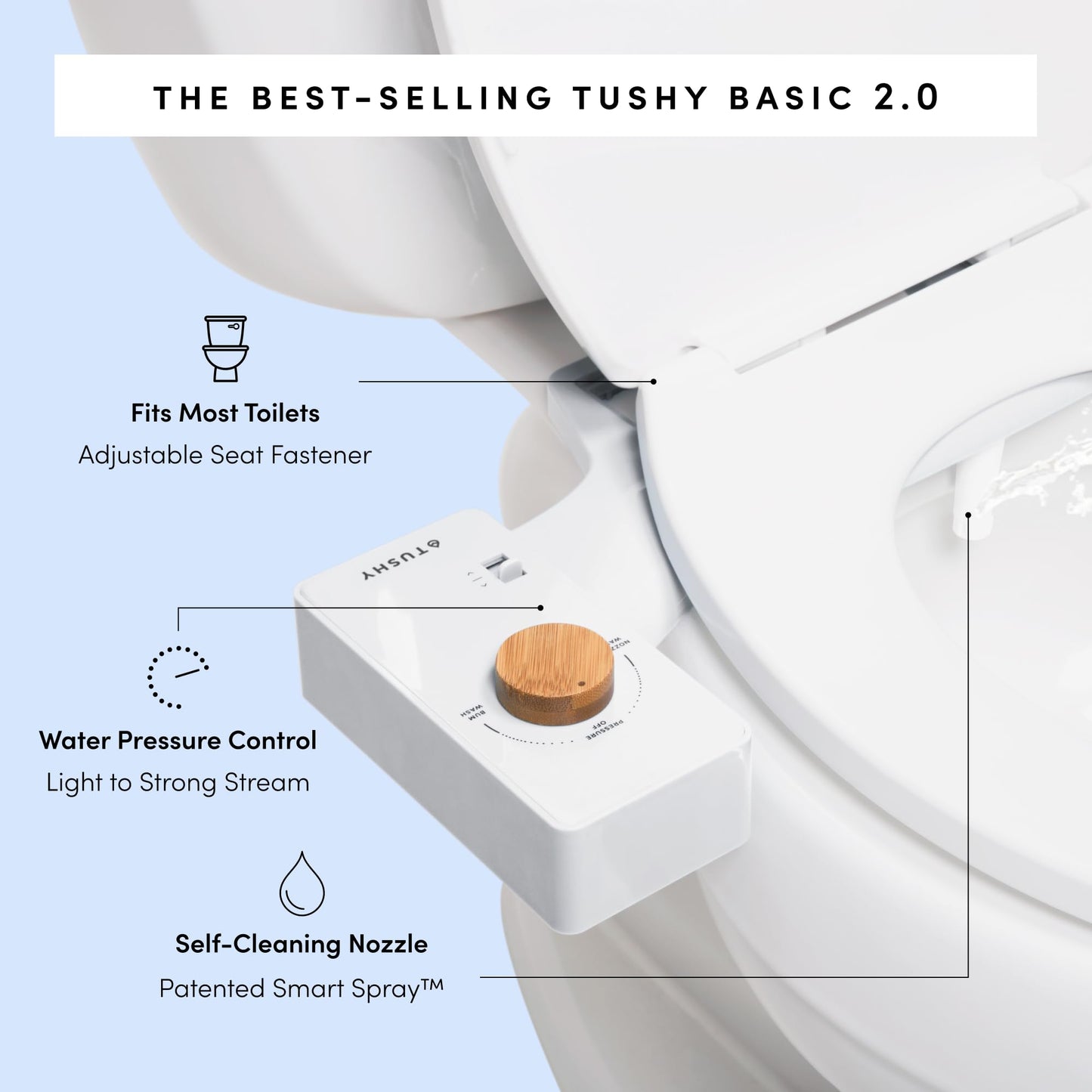 TUSHY Basic 2.0 Bidet Toilet Seat Attachment | Modern Sleek Design. Fresh Clean Water Sprayer