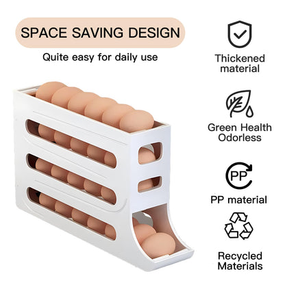 Egg DispenserAutomatic Rolling Egg Tray Organizer, Space Saving Refrigerator Egg Roller, Holds 28 Eggs Simultaneously, Works in The Refrigerator, Kitchen, Cabinets, and Dining Table (White)