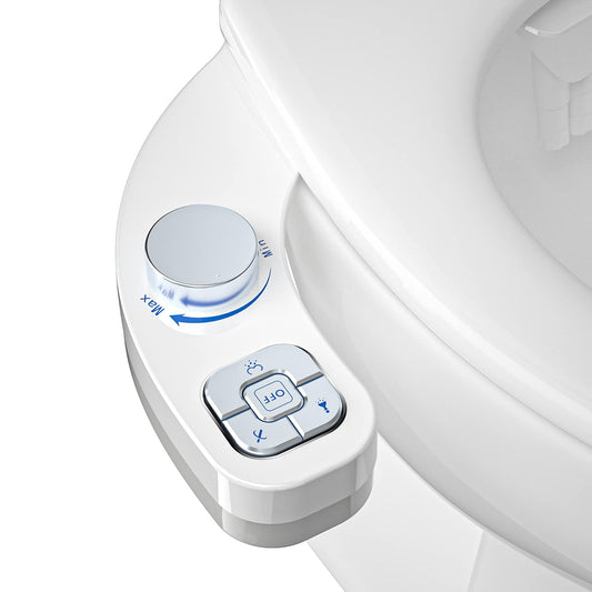 PIKETS Bidet Attachment for Toilet, Dual Nozzle (Frontal and Rear Wash) Non-Electric Fresh Water Bidet Toilet Seat Attachment with Nozzle Self Cleaning, Adjustable Water Pressure (Luxurious Silver)