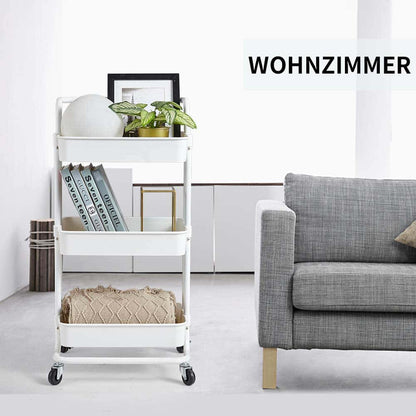 Micoe Utility Carts with Wheels, Practical Handle and ABS Storage Basket, 3 Tier Rolling Cart Organizer, White, H-T001W