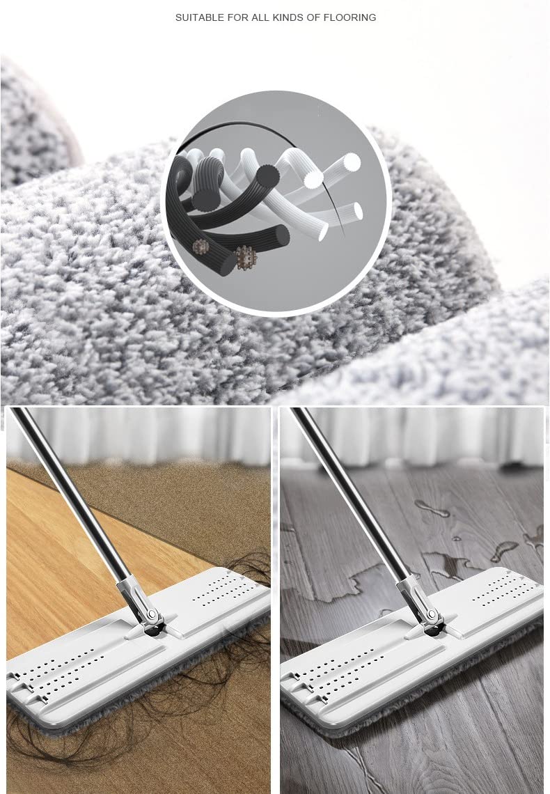 Microfiber Mop Set with Bucket and 4 Washable Pads – Ideal for Hardwood, Tile, Vinyl, Concrete Floors, Walls, and Windows (Wet & Dry Cleaning)