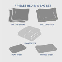 Queen Comforter Set 7 Pieces, Olive Green Seersucker Bed in a Bag with Comforter and Sheets, All Season Bedding Sets with 1 Comforter, 2 Pillow Shams, 2 Pillowcases, 1 Flat Sheet, 1 Fitted Sheet