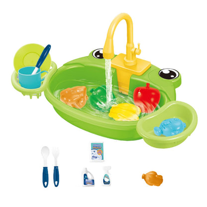Kitchen Sink Toys, Kitchen Toy Accessories with Running Water, Coordination for, Frog Green