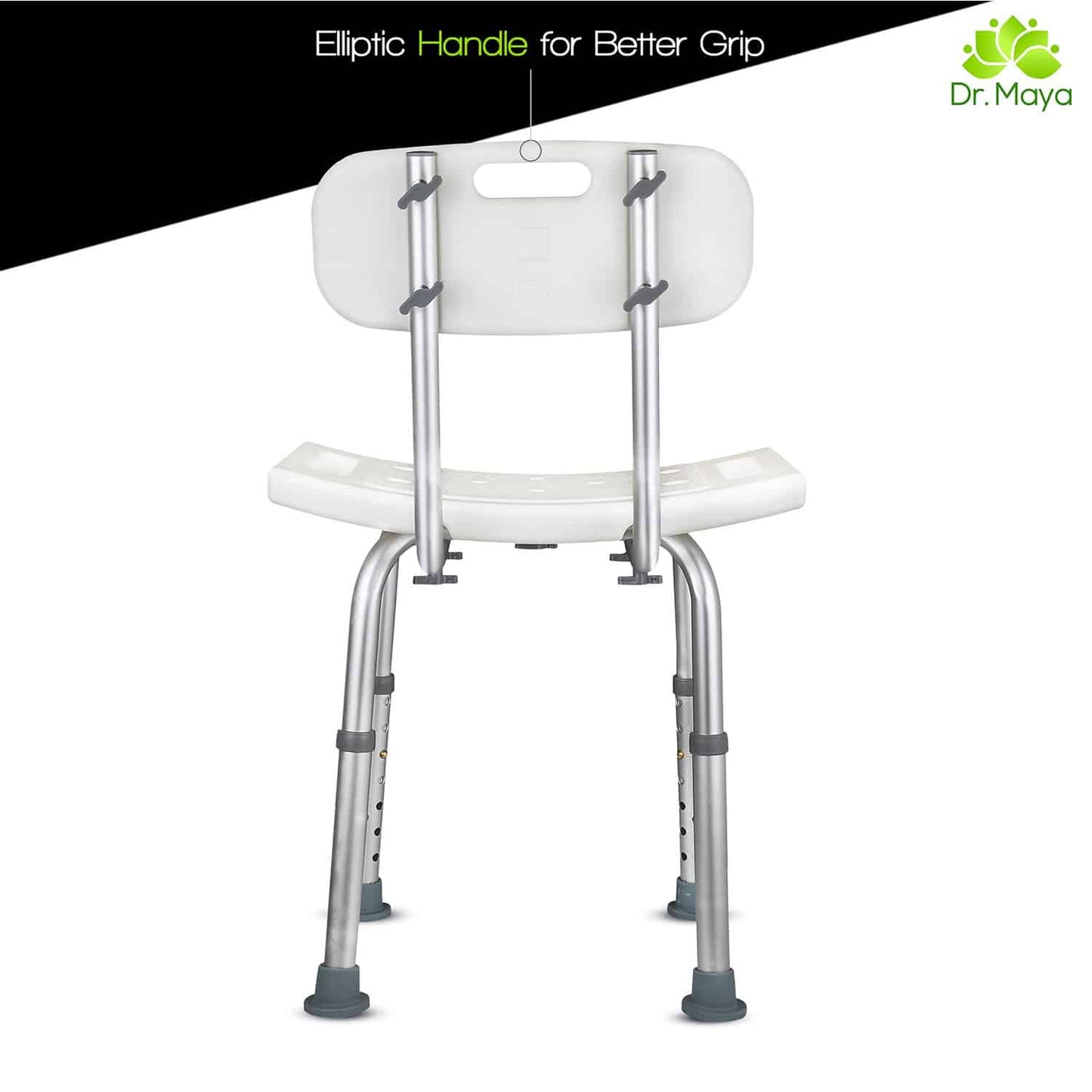 Dr. Maya Bath and Shower Chair Seat with Back (Adjustable) - Anti-Slip Bench Bathtub Stool for Elderly or Seniors (Bathroom Safety) - with Free Suction Assist Grab Bar