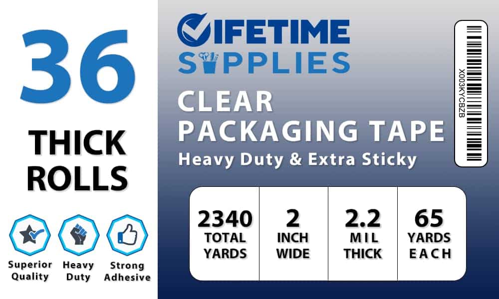 Lifetime Supplies 36 ROLLS Clear Premium Packing Tape, 65 YARDS, 2.2 mil, Heavy Duty Packaging Tape for Shipping, Moving, Sealing