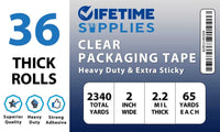 Lifetime Supplies 36 ROLLS Clear Premium Packing Tape, 65 YARDS, 2.2 mil, Heavy Duty Packaging Tape for Shipping, Moving, Sealing