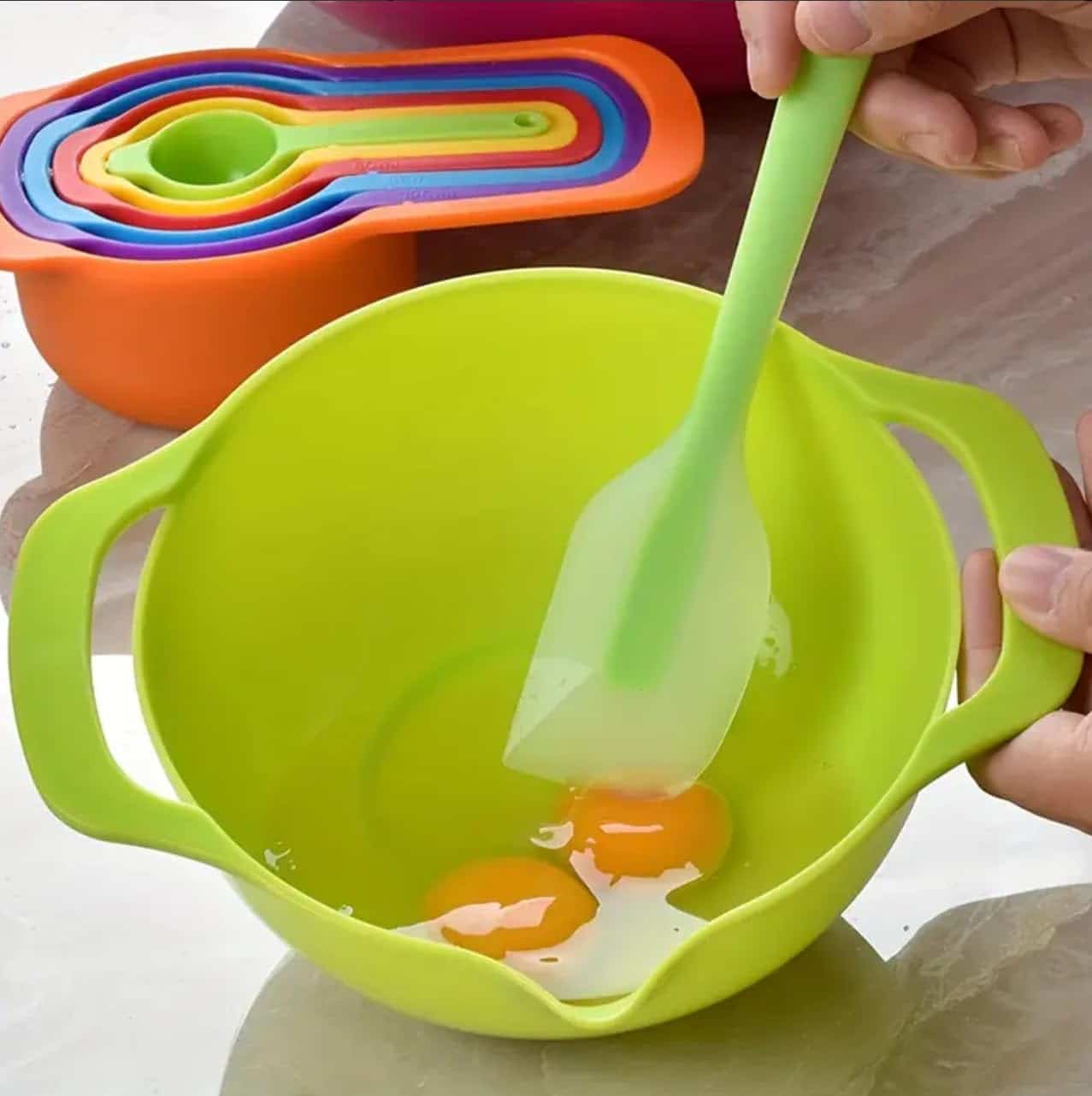 10pcs/Set Mixing Bowl, Colour Measure Cup And Spoons, Salad Bowl Set, Plastic Measuring Cups Set, Large, Many