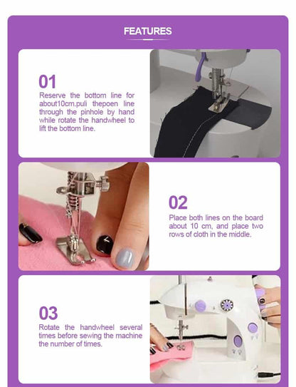 Mini Portable Sewing Machine with Kit, Extension Table, Foot Pedal, 2-Speed & Dual Switches – Perfect for Beginners & Kids