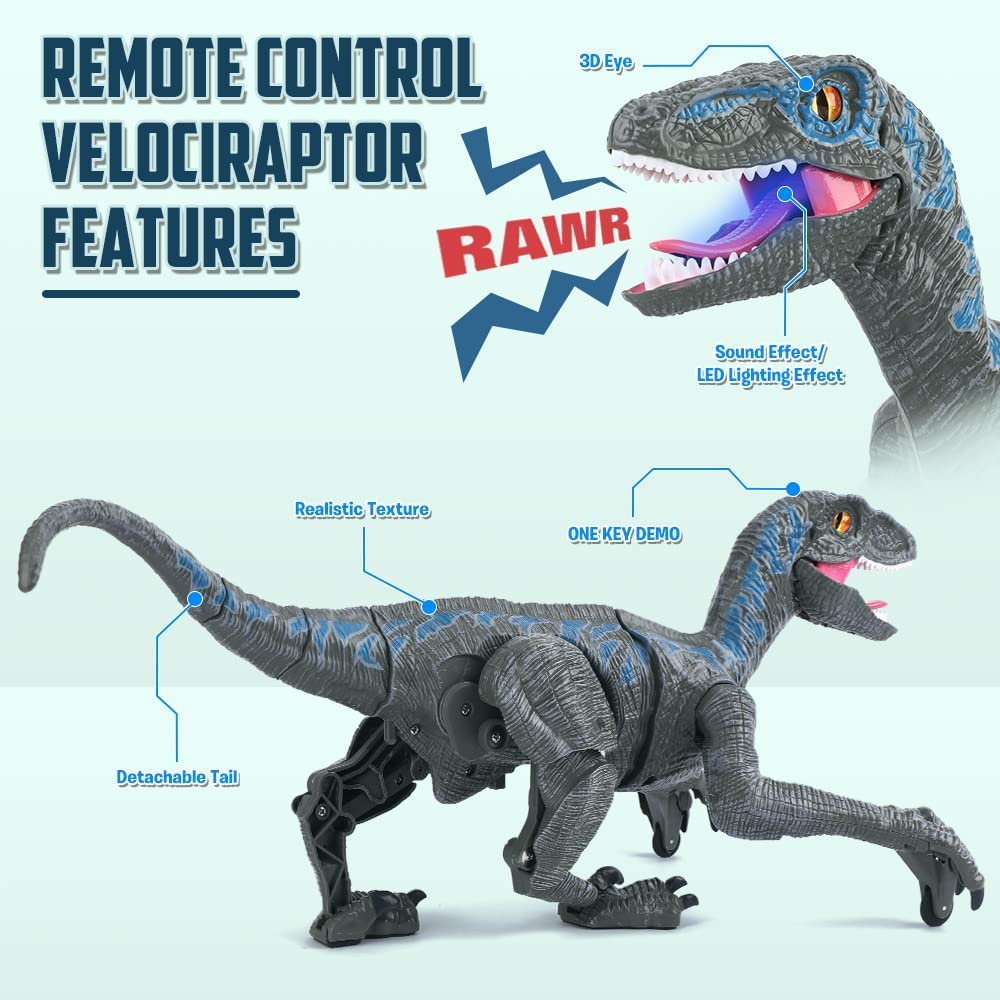 Remote Control Dinosaur Toys for Kids, RC Velociraptor Robot Toys 2.4Ghz Walking Large Electronic Pet Robo Dino with Lights and Roaring Sound for Boys Girls