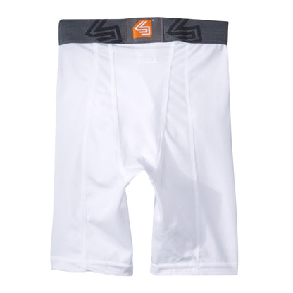 Shock Doctor Compression Shorts with Protective Bio-Flex Cup, Moisture Wicking Vented Protection, Adult Size White