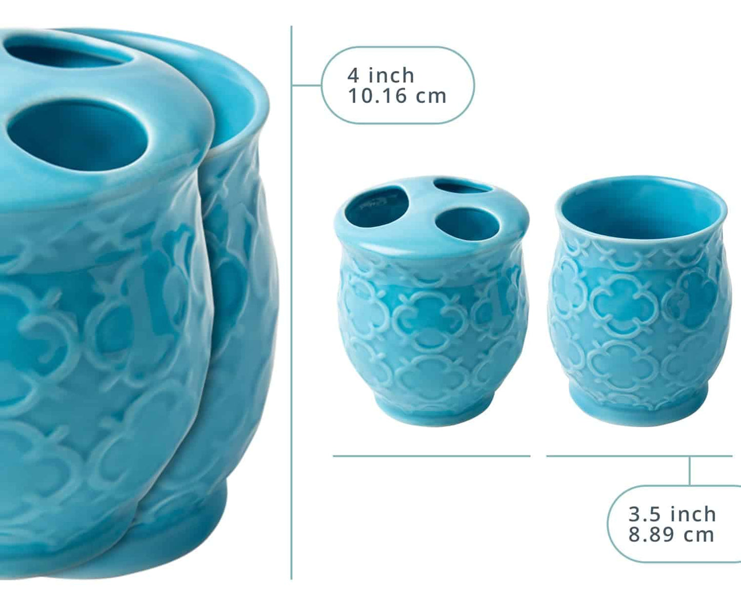 Comfify 4-Piece Bathroom Accessory Set - Ceramic Bath Set with Blue Glossy Finish - Modern Vanity Accessories Including Soap Dish, Tumbler, and Toothbrush Holder