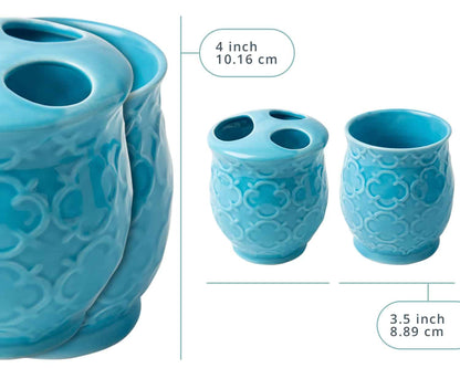 Comfify 4-Piece Bathroom Accessory Set - Ceramic Bath Set with Blue Glossy Finish - Modern Vanity Accessories Including Soap Dish, Tumbler, and Toothbrush Holder