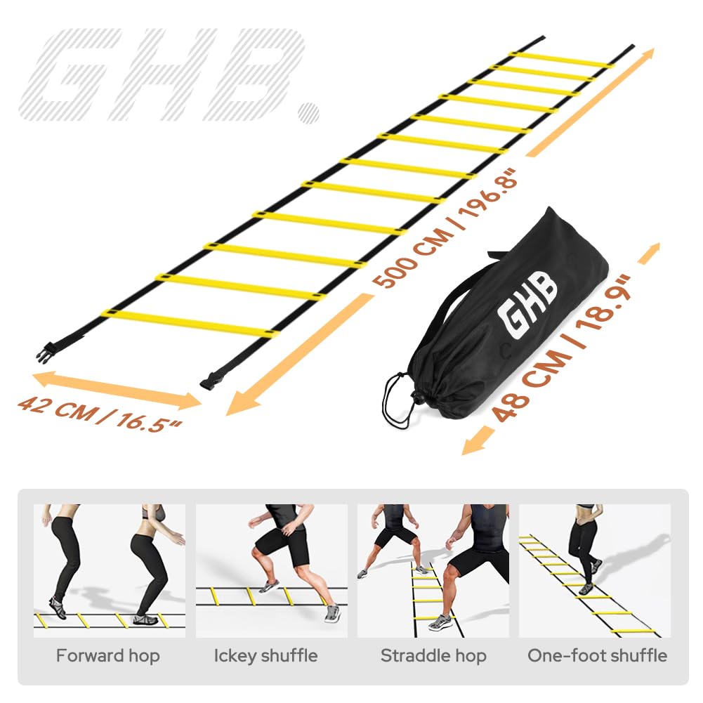 GHB Pro Agility Ladder 2 Pack Agility Training Ladder Speed 12 Rung 20ft with Carrying Bag