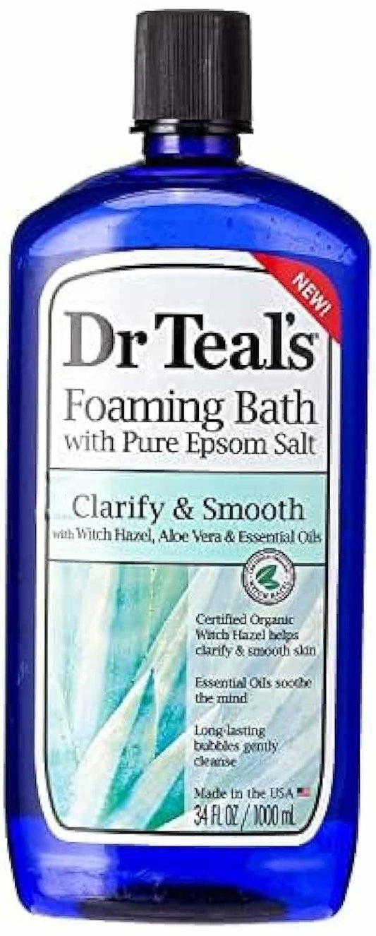 Dr Teal's Foaming Bath with Pure Epsom Salt, Clarify & Smooth with Witch Hazel & Aloe Vera, 34 fl oz (Packaging May Vary)
