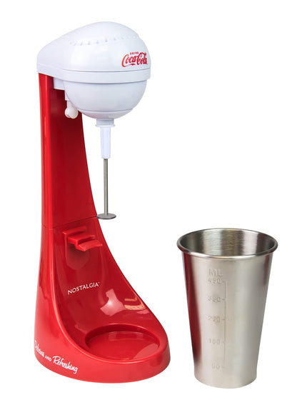 Nostalgia Two-Speed Electric Coca-Cola Limited Edition Milkshake Maker and Drink Mixer, Includes 16-Ounce Stainless Steel Mixing Cup and Rod, Red