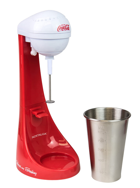 Nostalgia Two-Speed Electric Coca-Cola Limited Edition Milkshake Maker and Drink Mixer, Includes 16-Ounce Stainless Steel Mixing Cup and Rod, Red