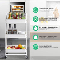 Micoe Utility Carts with Wheels, Practical Handle and ABS Storage Basket, 3 Tier Rolling Cart Organizer, White, H-T001W