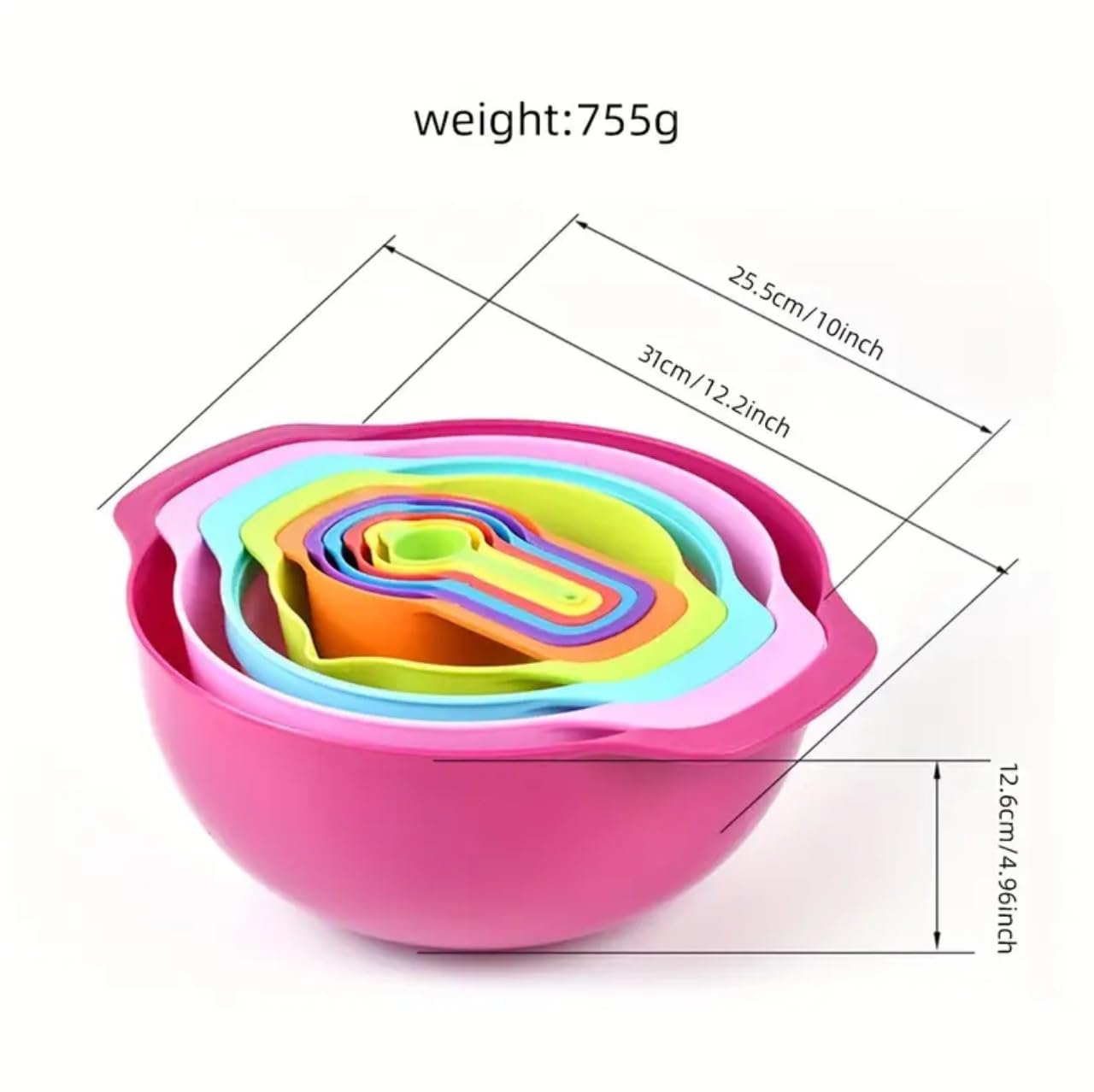 10pcs/Set Mixing Bowl, Colour Measure Cup And Spoons, Salad Bowl Set, Plastic Measuring Cups Set, Large, Many