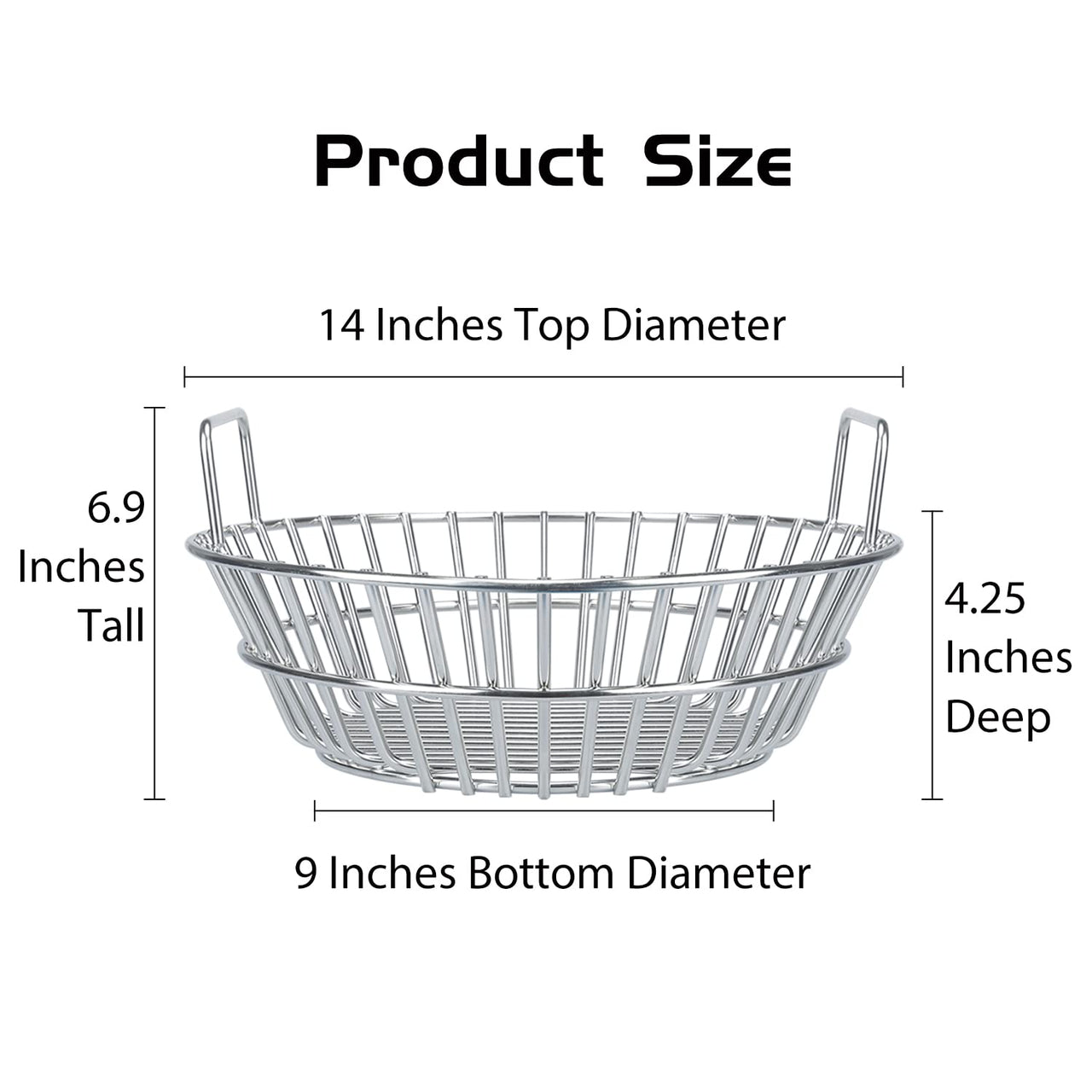 Charcoal Basket, Grill Ash Basket for Big Green Egg Large, 14 Inches Stainless Steel Ash Basket