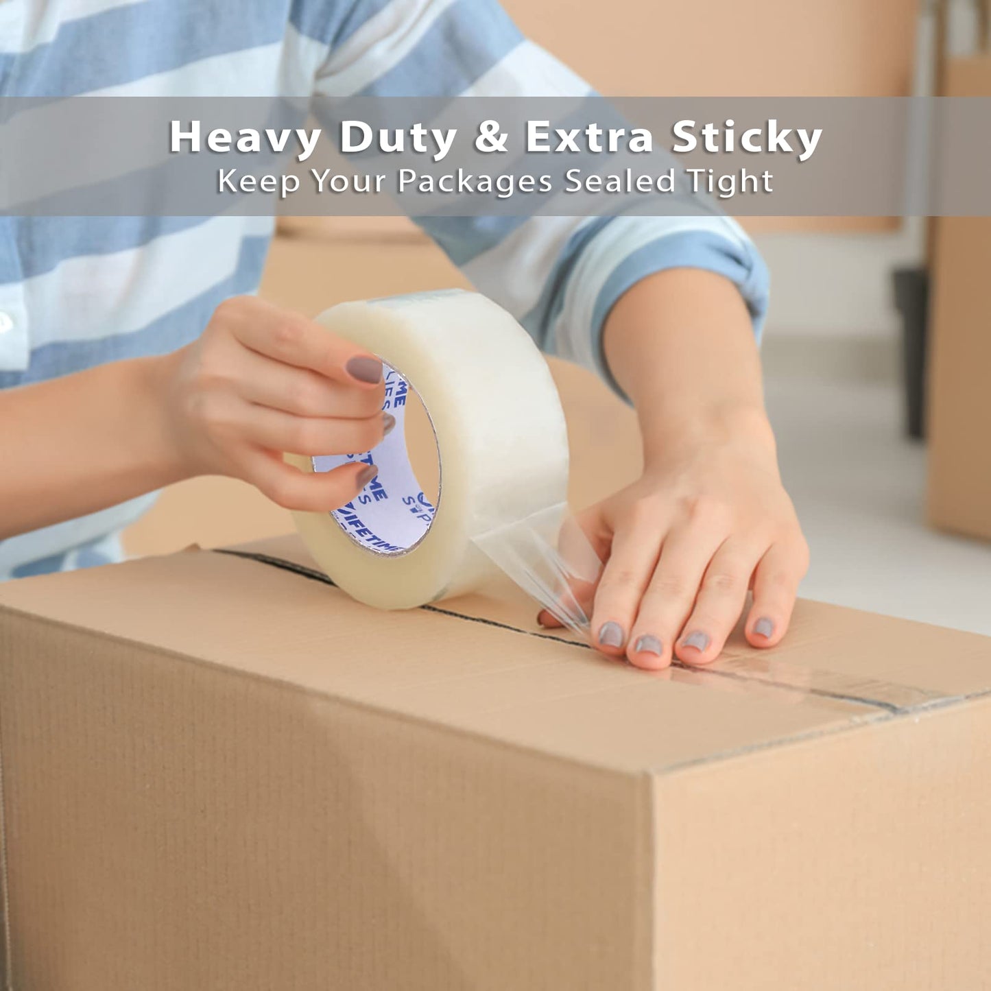 Lifetime Supplies 36 ROLLS Clear Premium Packing Tape, 65 YARDS, 2.2 mil, Heavy Duty Packaging Tape for Shipping, Moving, Sealing