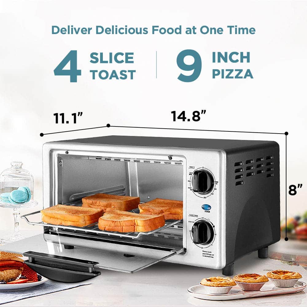 COMFEE Toaster Oven Countertop, 4-Slice, Compact Size, Easy to Control with Timer-Bake-Broil-Toast Setting 1000W Stainless Steel