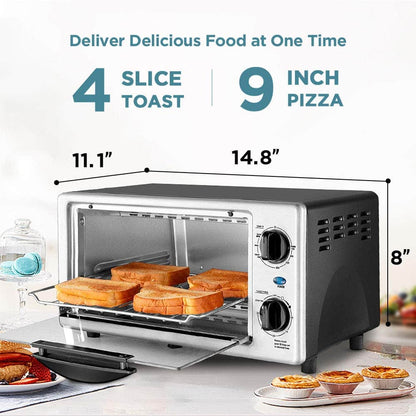COMFEE Toaster Oven Countertop, 4-Slice, Compact Size, Easy to Control with Timer-Bake-Broil-Toast Setting 1000W Stainless Steel