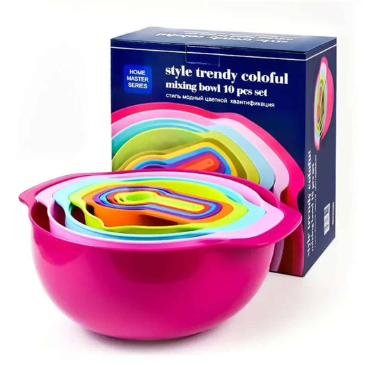10pcs/Set Mixing Bowl, Colour Measure Cup And Spoons, Salad Bowl Set, Plastic Measuring Cups Set, Large, Many