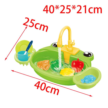 Kitchen Sink Toys, Kitchen Toy Accessories with Running Water, Coordination for, Frog Green