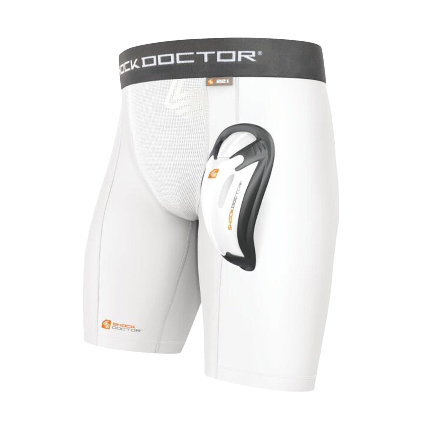 Shock Doctor Compression Shorts with Protective Bio-Flex Cup, Moisture Wicking Vented Protection, Adult Size White
