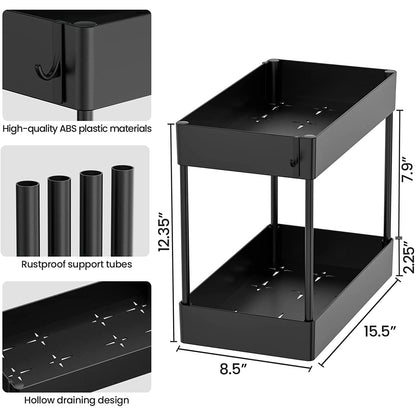 2 Pack Under Sink Organizer, 2 Tier Under Sink Organizers and Storage Bathroom Shelf Organizer Rack Multi-Purpose Bath Collection Baskets for Bathroom Kitchen Countertop Cabinet(Color:Black)