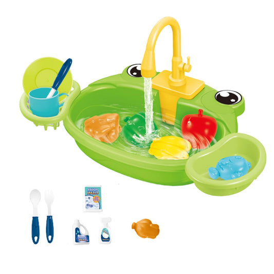 Kitchen Sink Toys, Kitchen Toy Accessories with Running Water, Coordination for, Frog Green