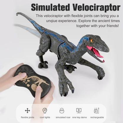 Remote Control Dinosaur Toys for Kids, RC Velociraptor Robot Toys 2.4Ghz Walking Large Electronic Pet Robo Dino with Lights and Roaring Sound for Boys Girls