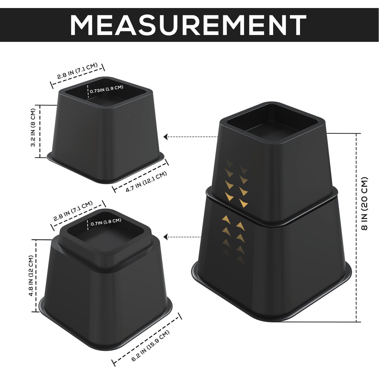 Utopia Bedding Adjustable Bed Furniture Risers - Elevation in Heights 3, 5 or 8 Inch Heavy Duty Risers for Beds - Supports up to 1,300 lbs - (Set of 4 Riser, Black)